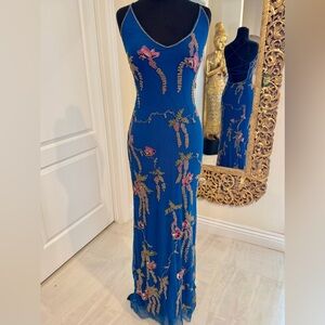 Elegant Blue hand beaded, and hand embroidered Floral Embellished Dress